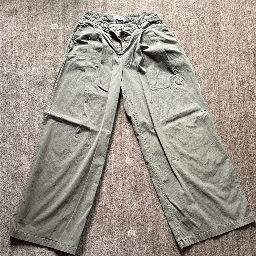 Nili Lotan Sage Green Wide-Leg Chinos